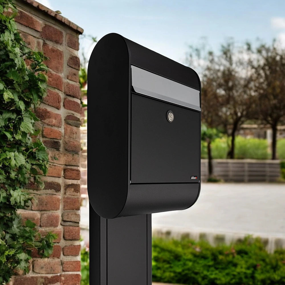Black Free Standing Post Box On Black Stand Allux 5000 Photoroom