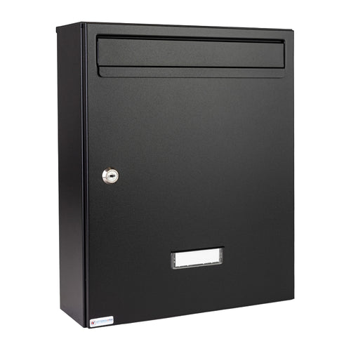 Black Lockable Wall Mounted Post Box External   W5   Black Matt   Front