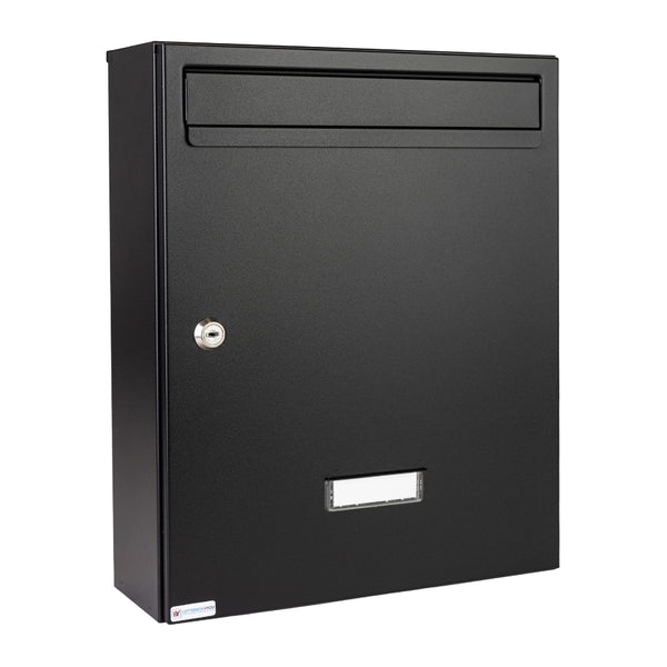 Black Lockable Wall Mounted Post Box External   W5   Black Matt   Front