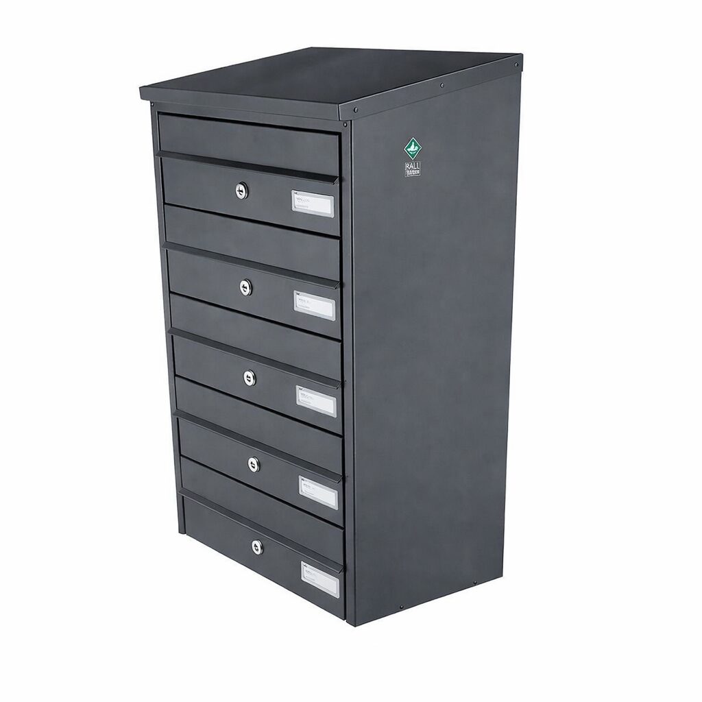 External Wall Mounted Post Boxes For Flats   Sparrow   Anthracite Grey   Bank Of 6   Angled