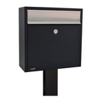 Free Standing External Post Box   Allux 250 FR 2 Black   Close Up Side Angle