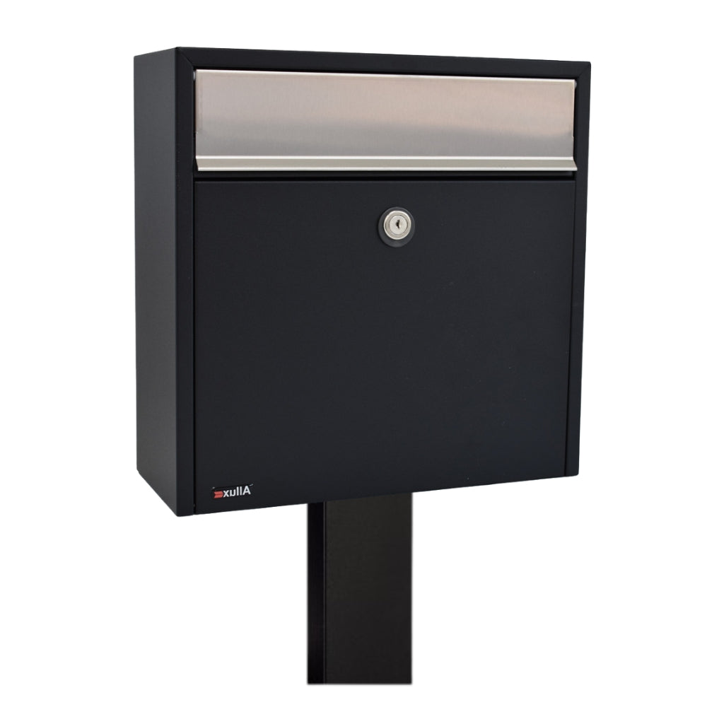 Free Standing External Post Box   Allux 250 FR 2 Black   Close Up Side Angle