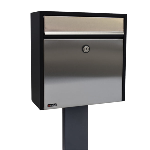 Free Standing External Post Box   Allux 250 FR 2 Stainless Steel   Close Up Side Angle