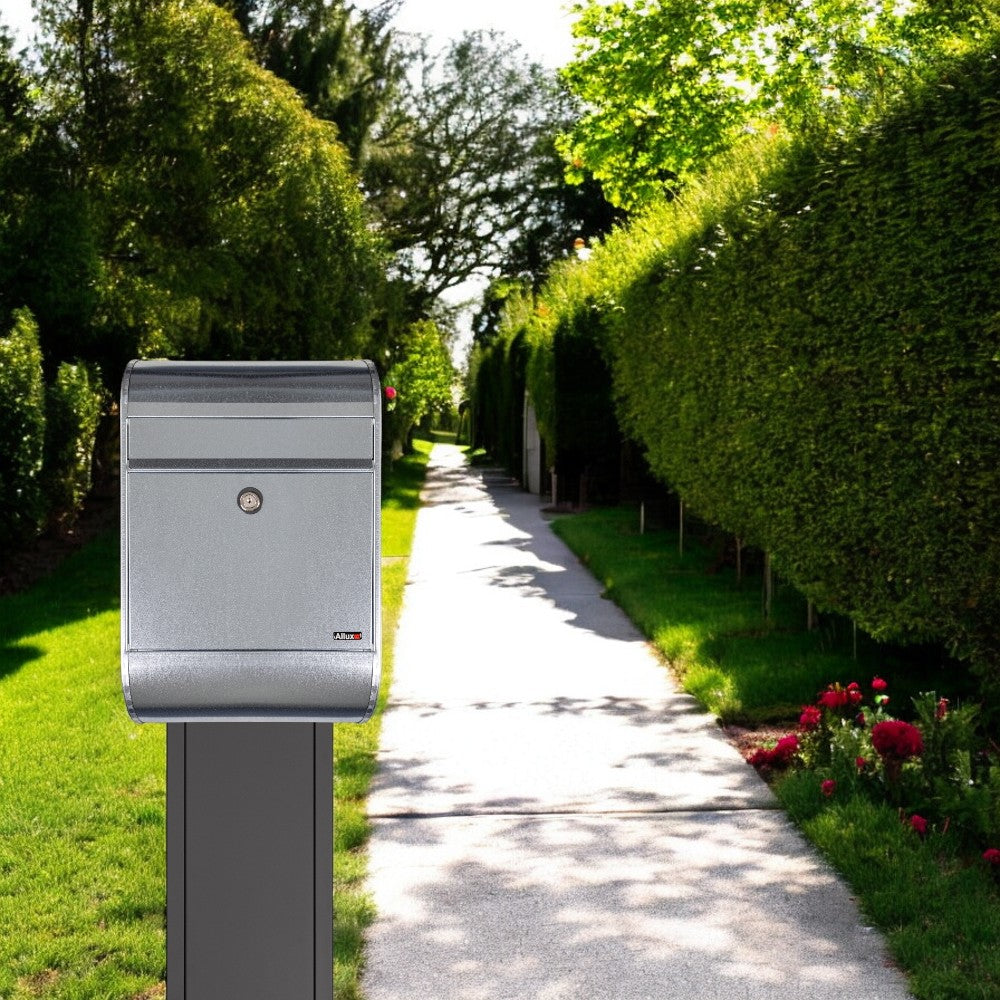 Free Standing External Post Box Allux 5000 Galvanised Steel 1001 Grey  Photoroom