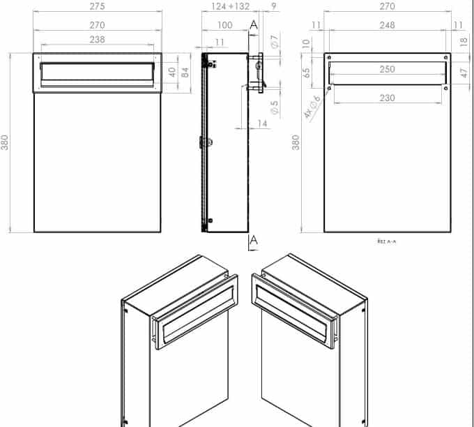 Gate Mounted Letterbox LCD 050 Dimensions