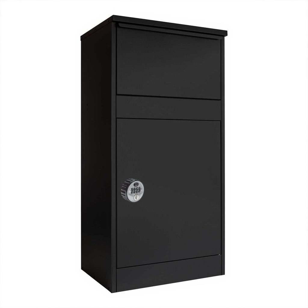 Large Outdoor Free Standing Parcel Box For Home   Buzzard   Front Access   Black