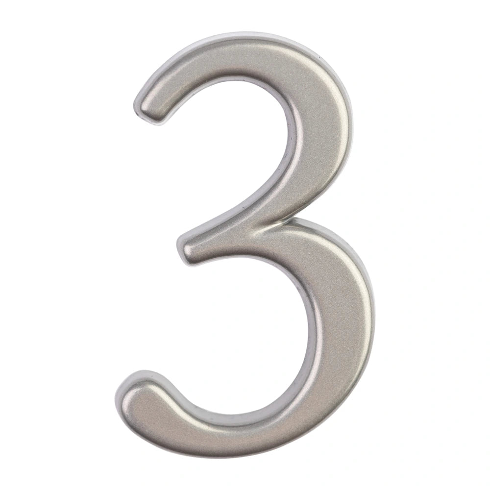 Modern House Numbers 3 Silver Small
