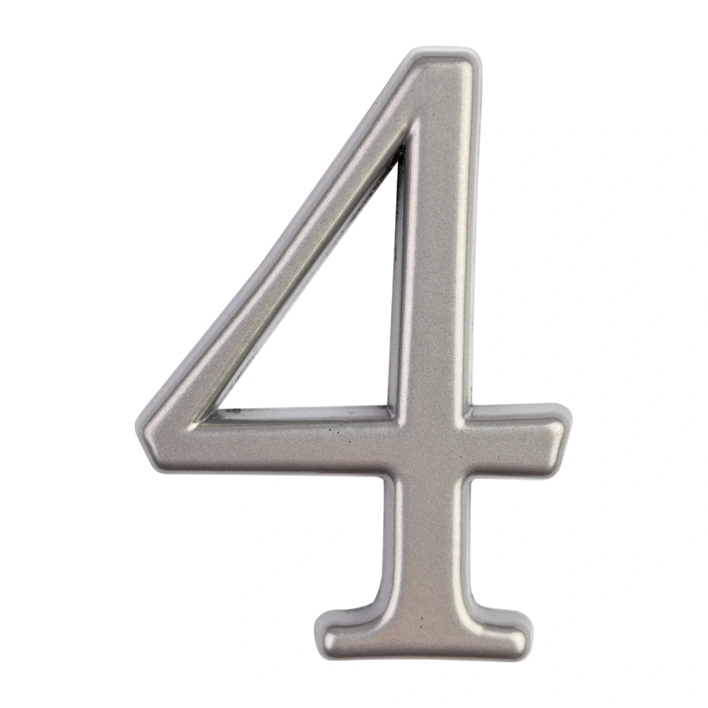 Modern House Numbers 4 Silver Small