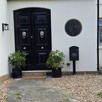 Secured Outdoor Free Standing Letterbox   Albertina In Black With FR 2 Stand   Lifestyle