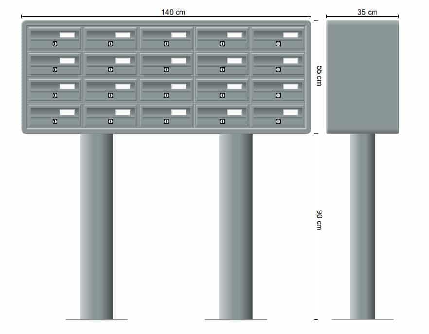 Post Boxes for Flats Free Standing Internal Locking in Anodized Silver - Tocco Di Italia Modular 270