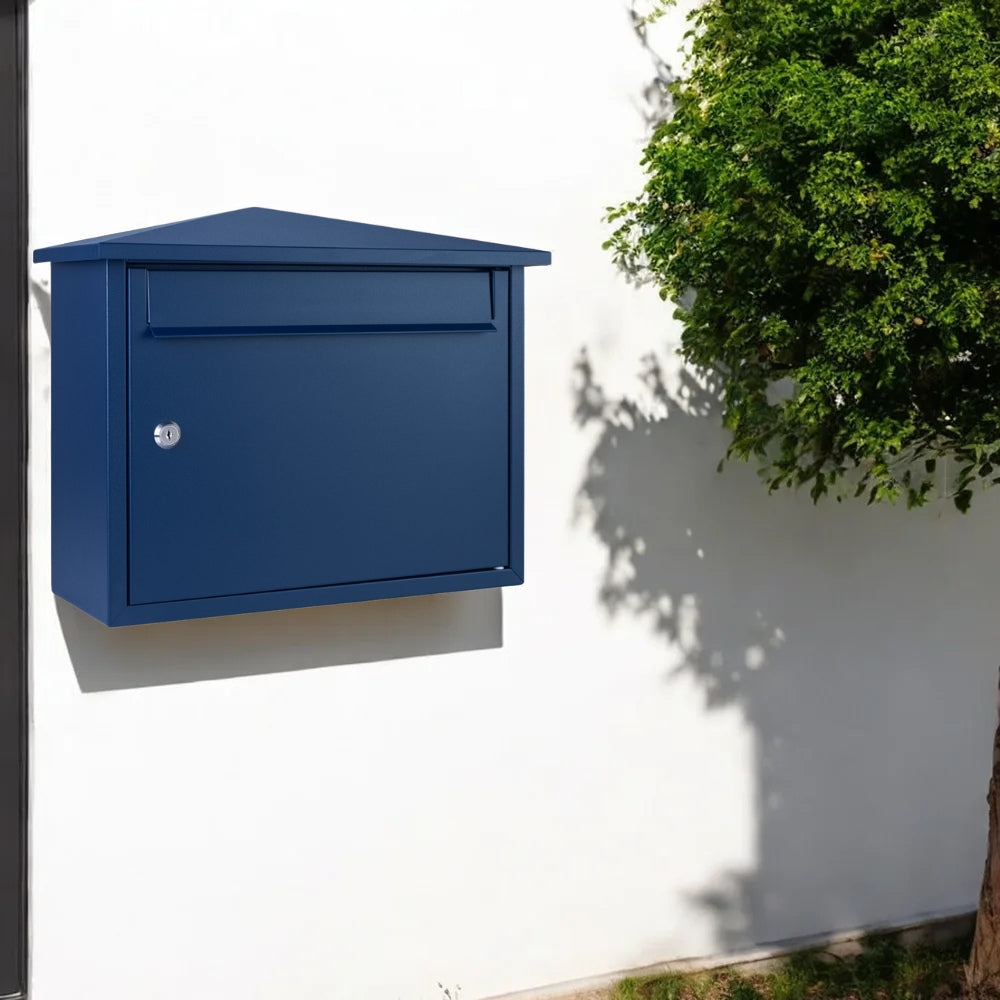 Wall Mounted Outdoor Lockable Letterbox   Kestrel   Oxford Blue   Lifestyle 2