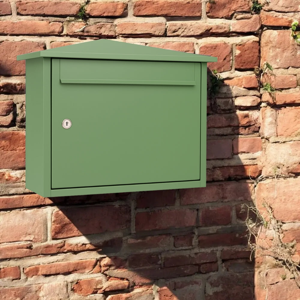Wall Mounted Outdoor Lockable Letterbox   Kestrel   Pale Green   Lifestyle 1