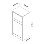 Outdoor large parcel box Buzzard dimensions showing height, width, and depth