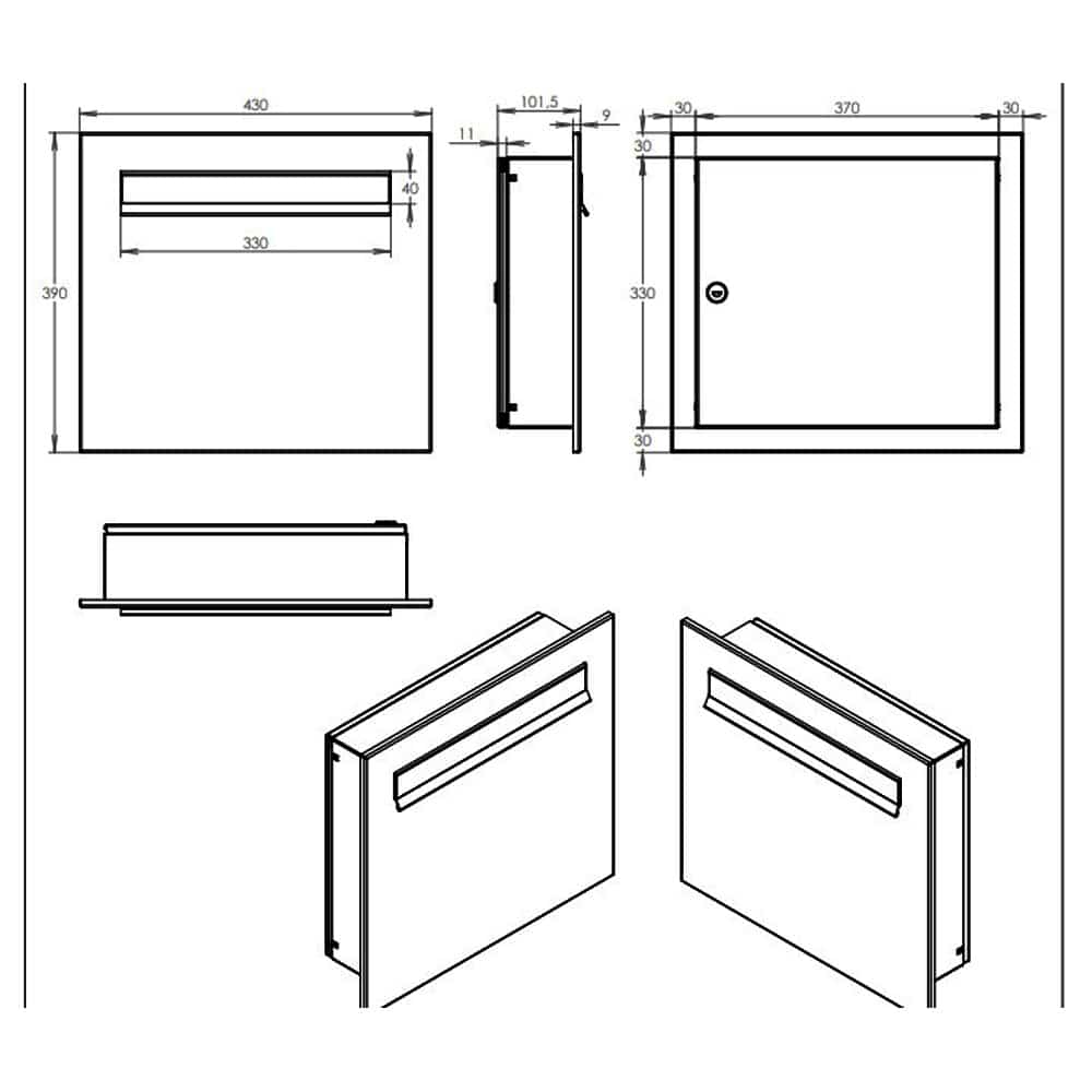 Gate Mounted Lettebox Lad04 Stainless Steel Dimensions 2