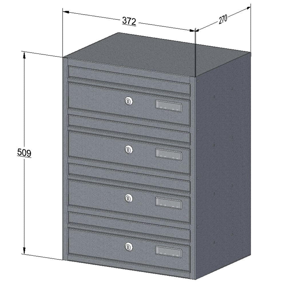 Letterboxes For Flats E1 Wall Mounted 4 Bank Dimensions