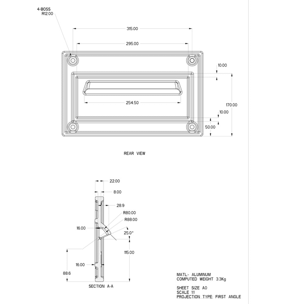 LDD-041 Nero - Through The Wall Letterbox with Cast Aluminium Front Plate