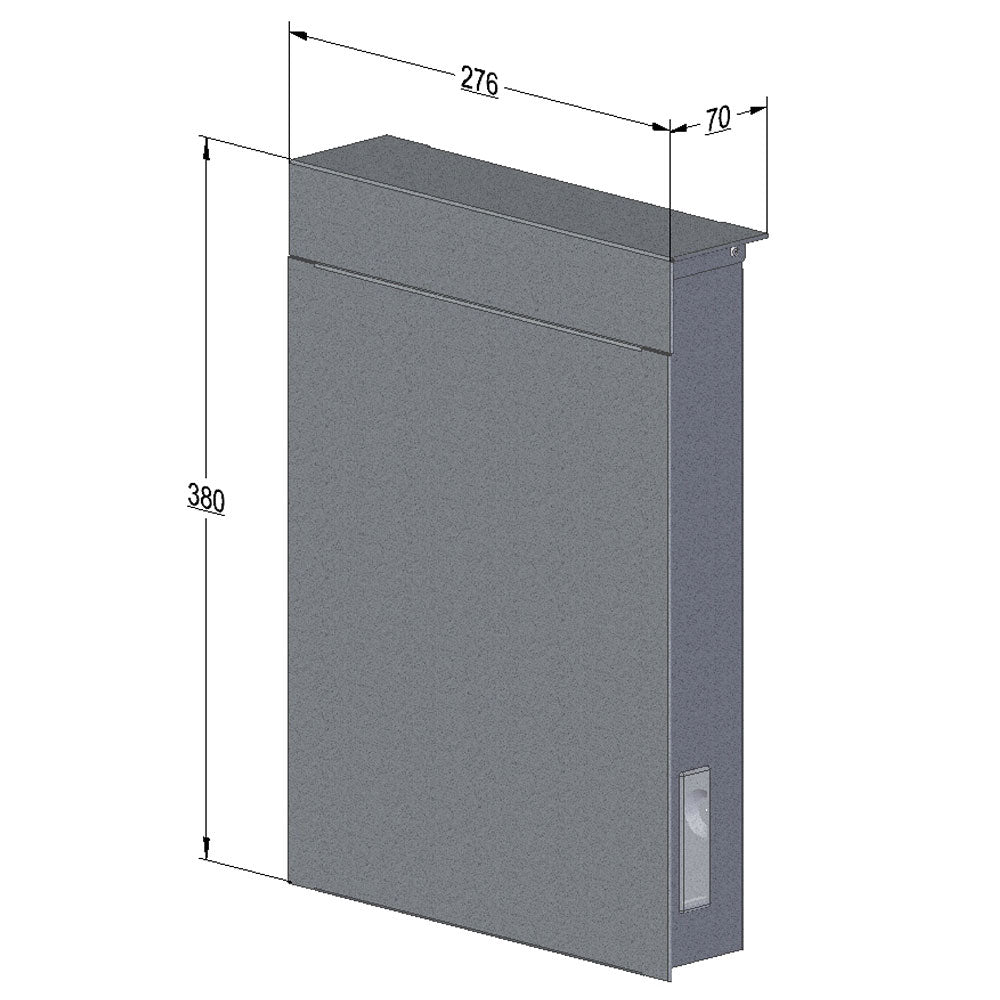 Wall Mounted Post Box Tonale Fully Open Rear Dimensions Drawing